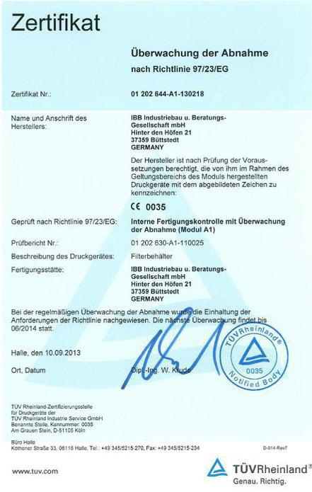 Zertifikat: TÜV Rheinland