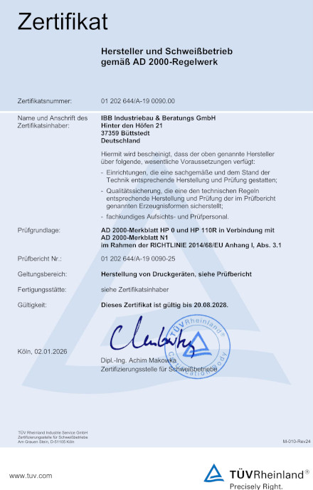 AD 2000 Zertifikat - TÜV Rheinland