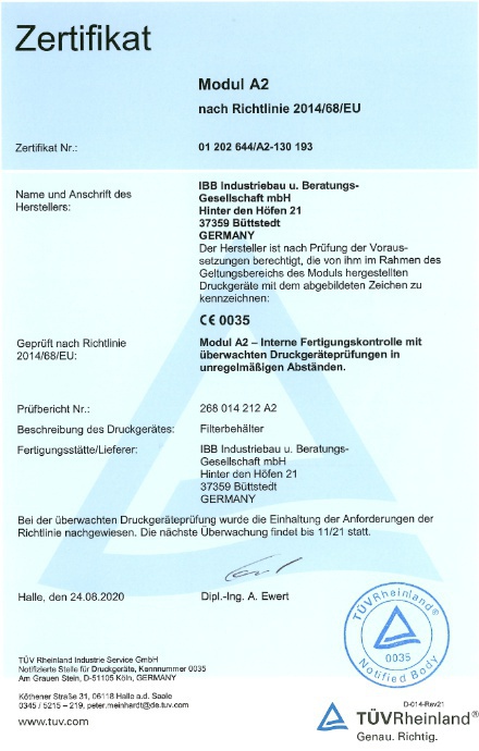 Zertifikat: TÜV Rheinland