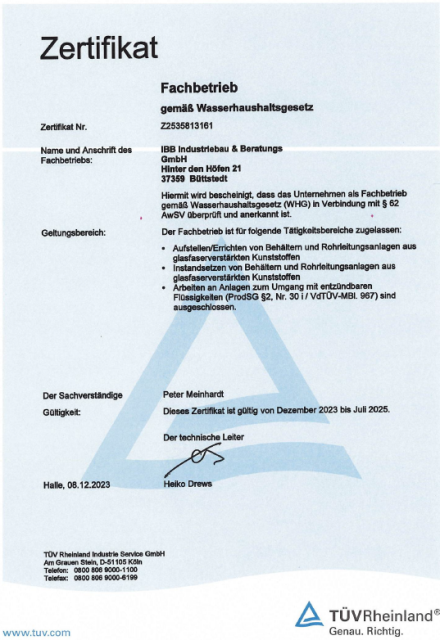 TÜV Rheinland - WHG Zertifikat