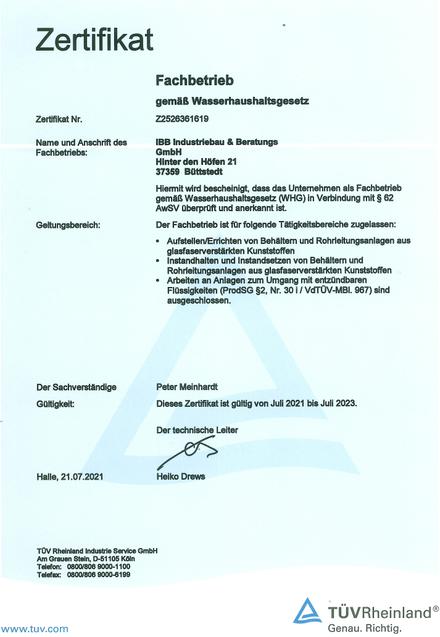 TÜV Rheinland - WHG Zertifikat
