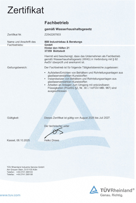 TÜV Rheinland - WHG Zertifikat